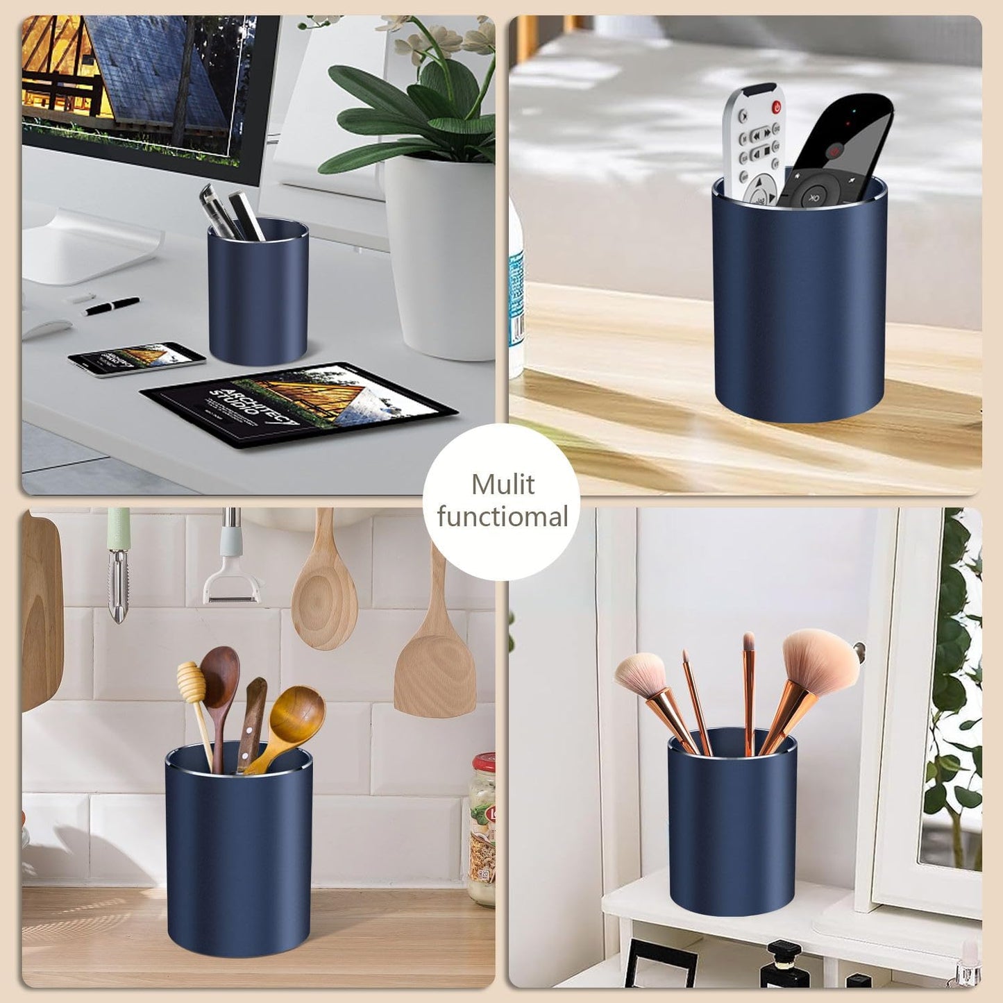Pen holder, aluminum alloy waterproof pen holder, desktop simple and modern minimalist, multifunctional office supplies for families, kids and schools