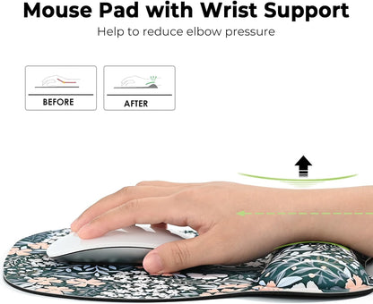 EooCoo Ergonomic Mouse Pad with Wrist Support, Mousepad with Memory Foam Wrist Rest and Non-Slip Base for Computer, Cafe, Home & Office, 9.64 x 8.26 in Office Desk Accessories