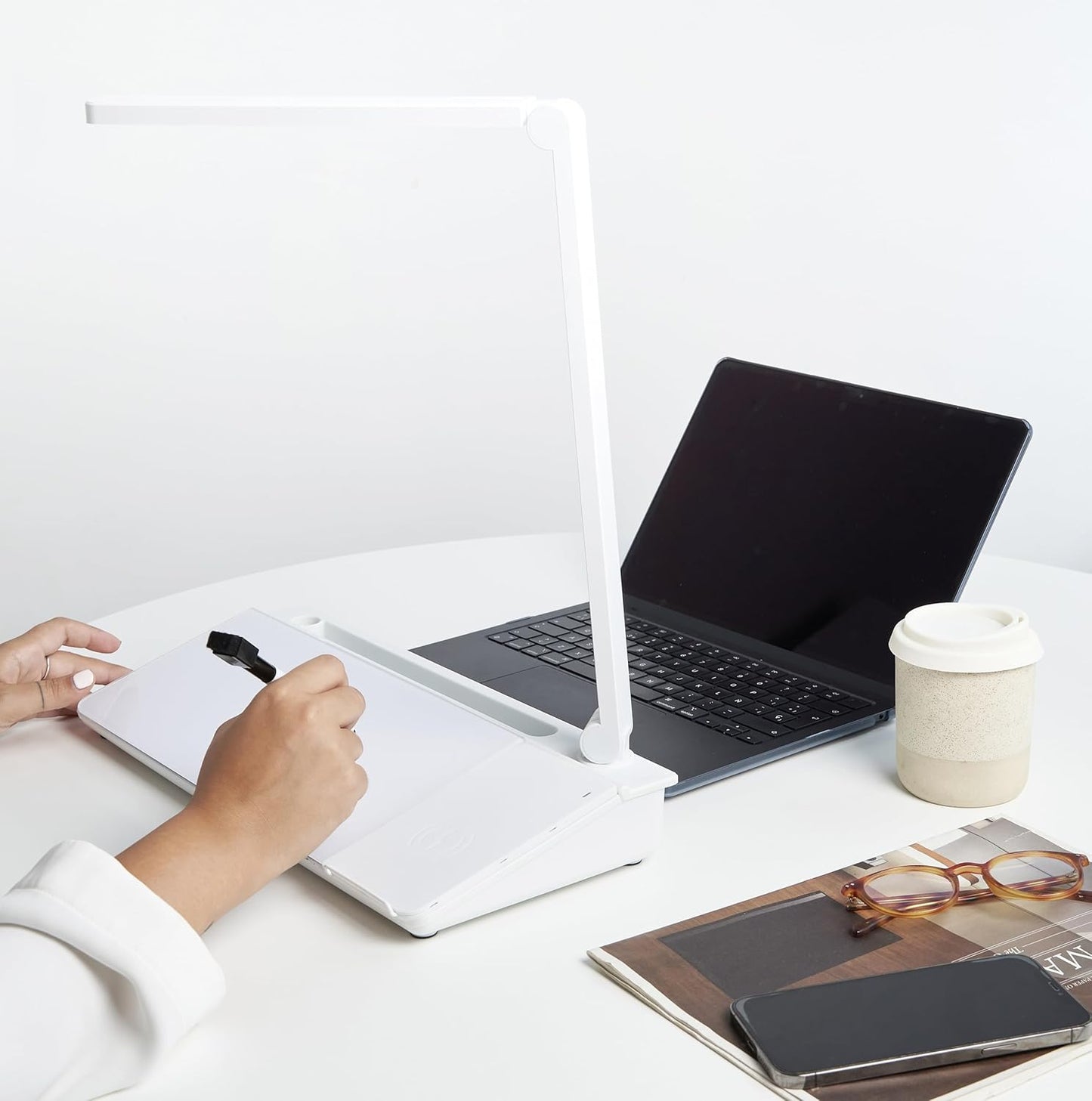 Desktop Dry Erase Board with Charger and LED Lamp (White)