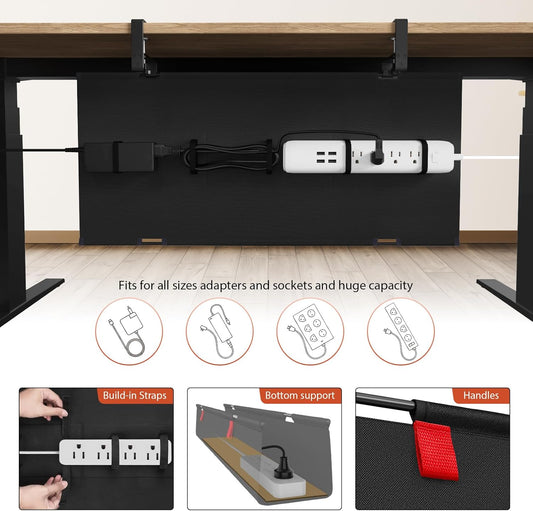 Univivi No Drill Under Desk Cable Management Tray, 36" Cord Organizer for Table, Clamp/Screw Mount Desk Cable Management, Premium Fabric Cable Management Tray for Office, Home