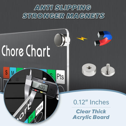 Acrylic Magnetic Chore Chart for Kids/Teens/Adults, 9.5"x12", Reusable Chore Checklist & Responsibility Tracker (1 Pack)