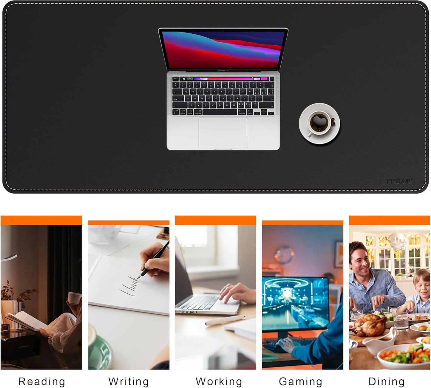 Mydours 40" x 20" Extra Large Desk Mat, PU Leather & Cork Desk Pad, Large XXL Desk Mouse Pad for Workstation, Office, Home, Computer Desk Mat with Keyboard & Mouse (Black)