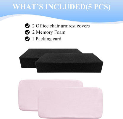 SPRING SEAON Office Chair Arm Covers Soft Memory Foam Arm Rest Pads Short Plush Gaming Chair Armrest Cushion Provide Cushioning for Elbows and Forearms 2 Pack Chair Covers for Arms (Pink)