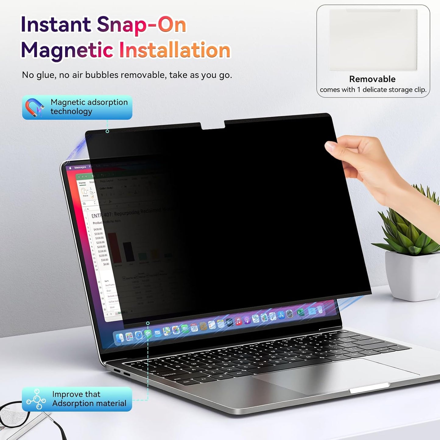 Magnetic Privacy Screen for Microsoft Surface Laptop 7 13.8 Inch, Removable Anti Glare Blue Light Filter, 13.8 In Anti Spy Black Security Private Block Screen Protector