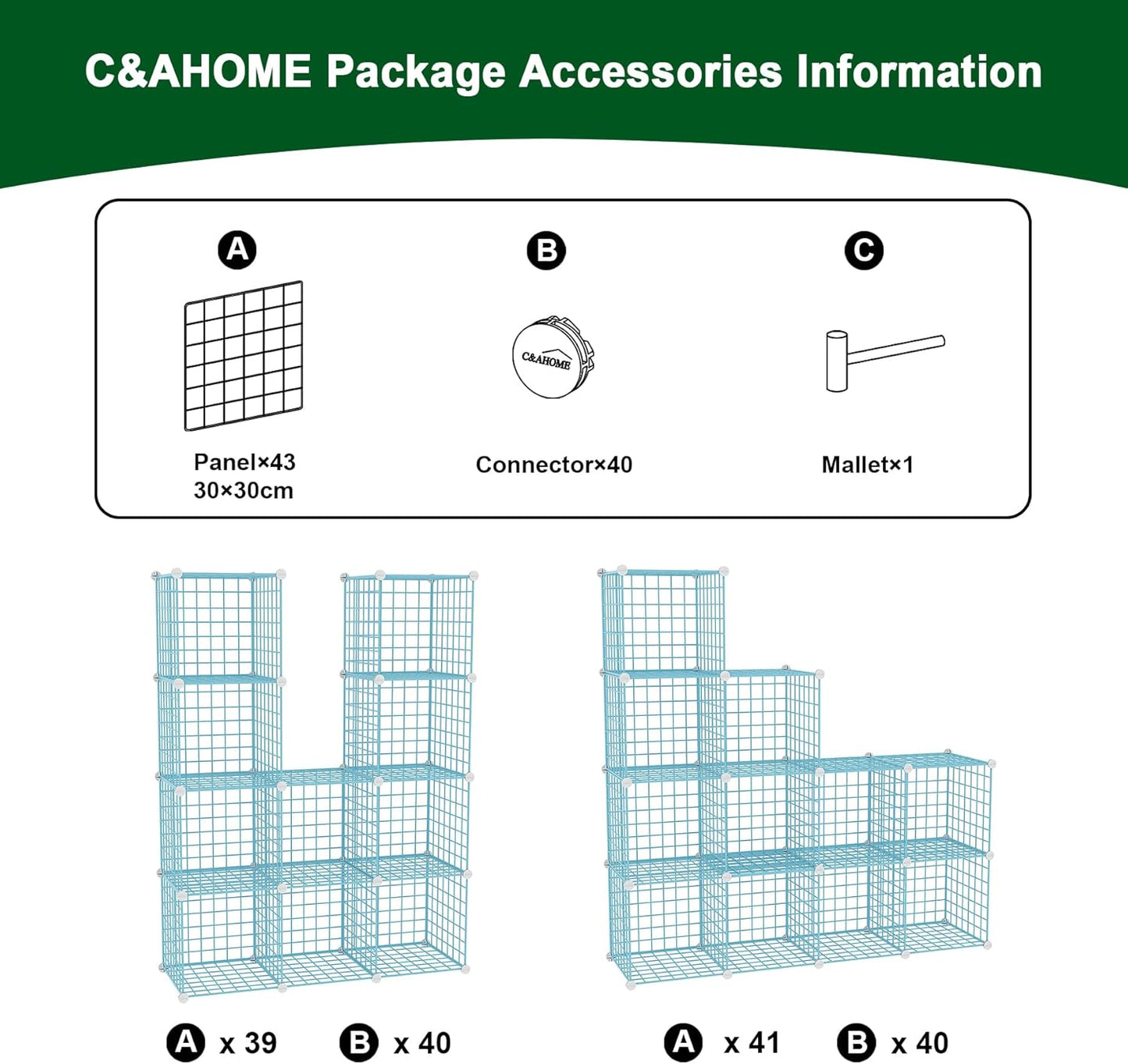 C&AHOME Wire Cube Storage, 12-Cube Storage Organizer Metal, C Grids Storage Bins Shelving, Modular Bookshelf Shelf, Closet Cabinet Ideal for Bedroom, Office 36.6”L x 12.4”W 48.4”H Black
