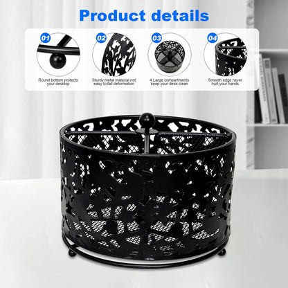 360 Degree Rotate Pen Holder for Desk Mesh Desk Pen Organizer Pencil Holder Large Capacity Accessories & Workspace Organizers for School,Home (Black, No hook)