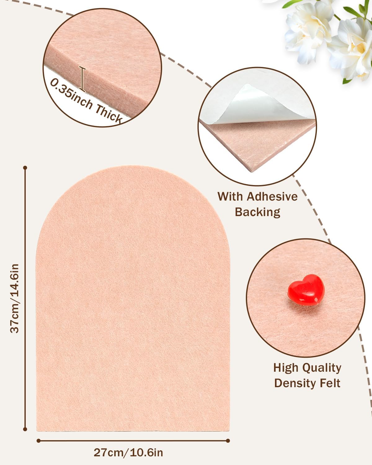 Arched Felt Bulletin Board, Cork Board Alternative for Wall, 10.6in x 14.6in Self-Adhesive Pin Board, 0.35" Thick 2 Pack for Home Office Decor (Camel-2727-2p)