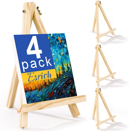ESRICH 4 PCS 9 Inch Wood Easels, Easel Stand for Painting Canvases, Art and Crafts, Tripod, Painting Party Easel, Kids Student Tabletop Easels for Painting, Portable Canvas Photo Picture Sign Holder