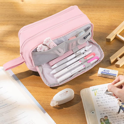 MAMUNU Large Capacity Pencil Case 4 Compartments, Pencil Pouch Bag with Zipper Portable Handle, Pen Case Bag Stationery Organizer for Office College School Adults Teen Girls Boys Men Women, Black