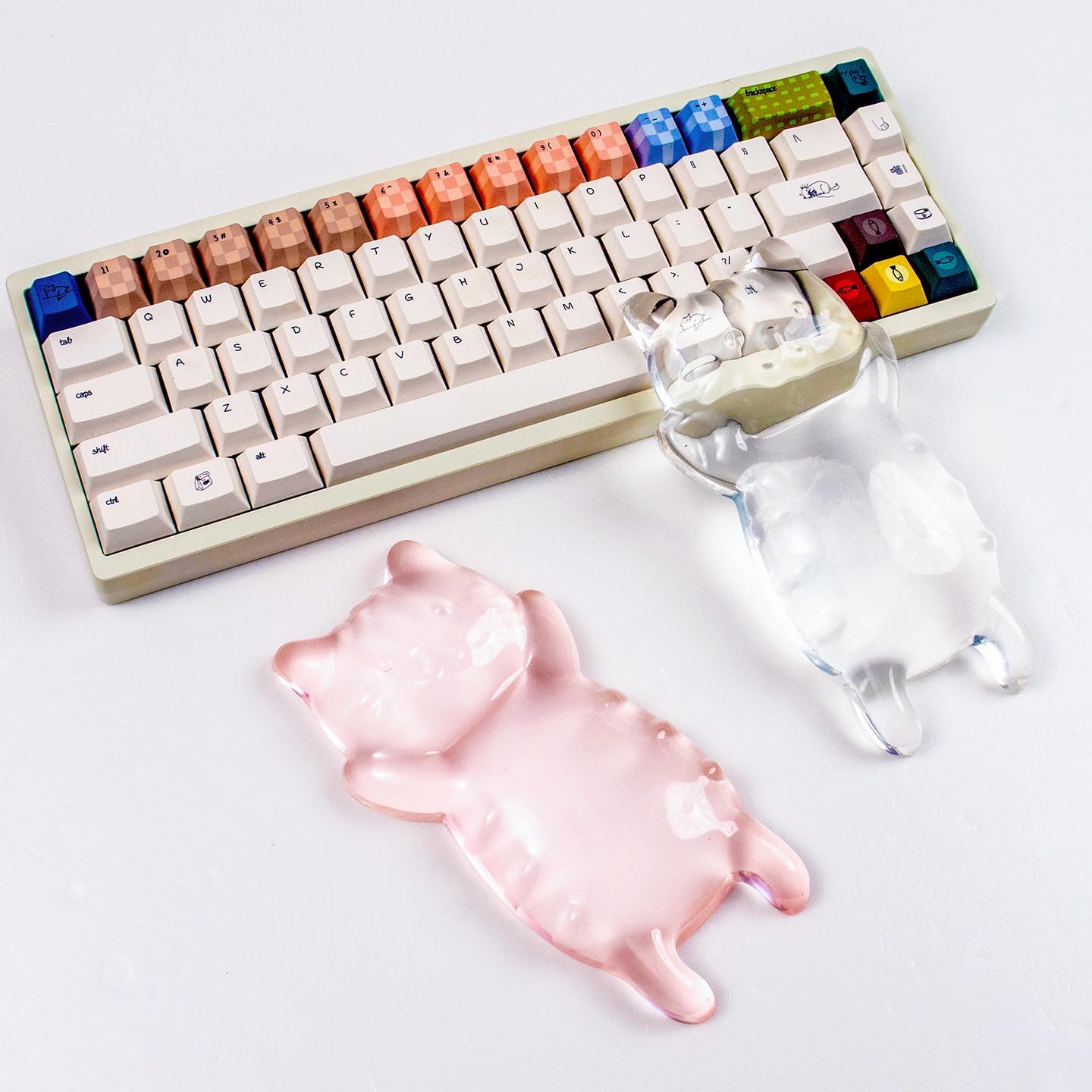 Ergonomic Gel Mouse Wrist Rest – Clear Cute Cat Mouse Wrist Rest, Comfort & Support for Typing and Gaming (Pink)
