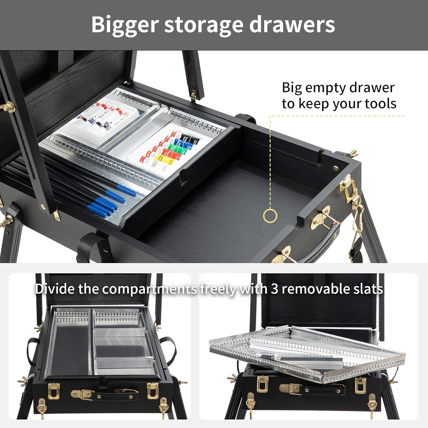 Falling in Art Light Weight French Style Field and Sketchebox Easel with Aluminum Tripod, Adjustable Beechwood Tripod Standing Easel with Drawer, Palette