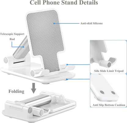 Meetuo 2 Pcs Cell Phone Stand, Adjustable Angle Height Phone Stand for Desk, Fully Foldable/Portable Phone Holder, Compatible with iPhone 17/16/15/14/13/12/Smartphones