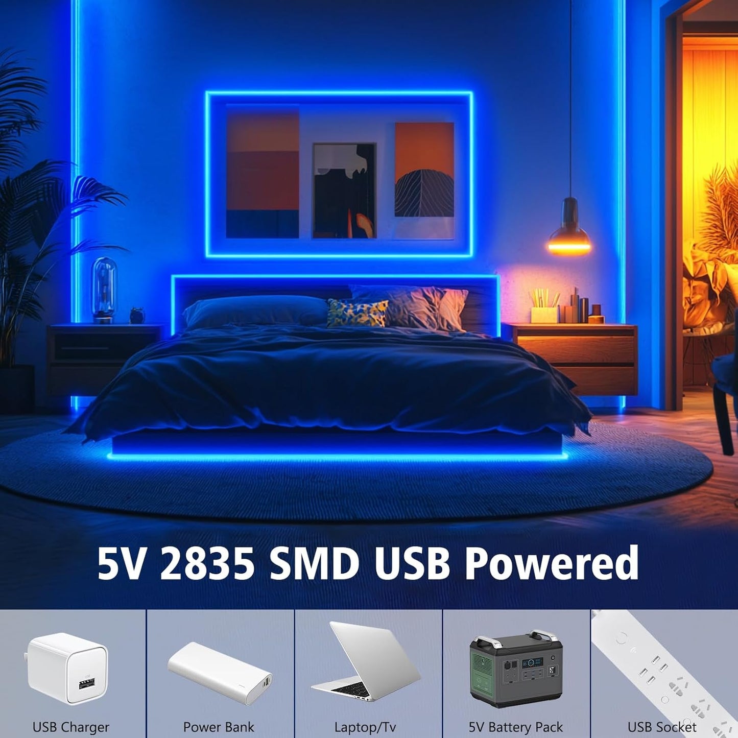 echosari Strip Lights USB 5V, 9.8Ft 180 LED Strip Lights Cuttable 2835 SMD Super Bright with Self-Adhesive DIY for Cabinet Photo Frames Desks Monitor Shelves Decor (Green)
