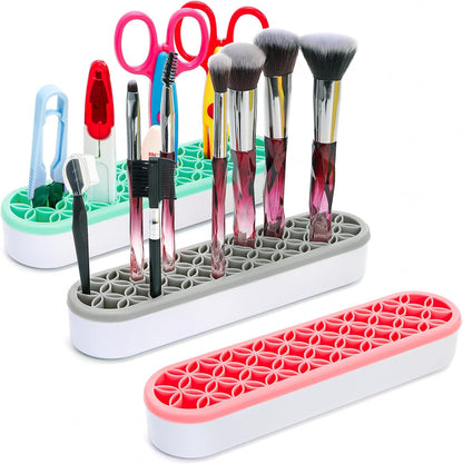 Elsjoy 3 Pack Silicone Makeup Brush Holder, Desktop Cosmetic Organizer Pen Holder, Sewing Tool Holder Beauty Tool Organizer Stand for Brush, Scissors, Toothbrush