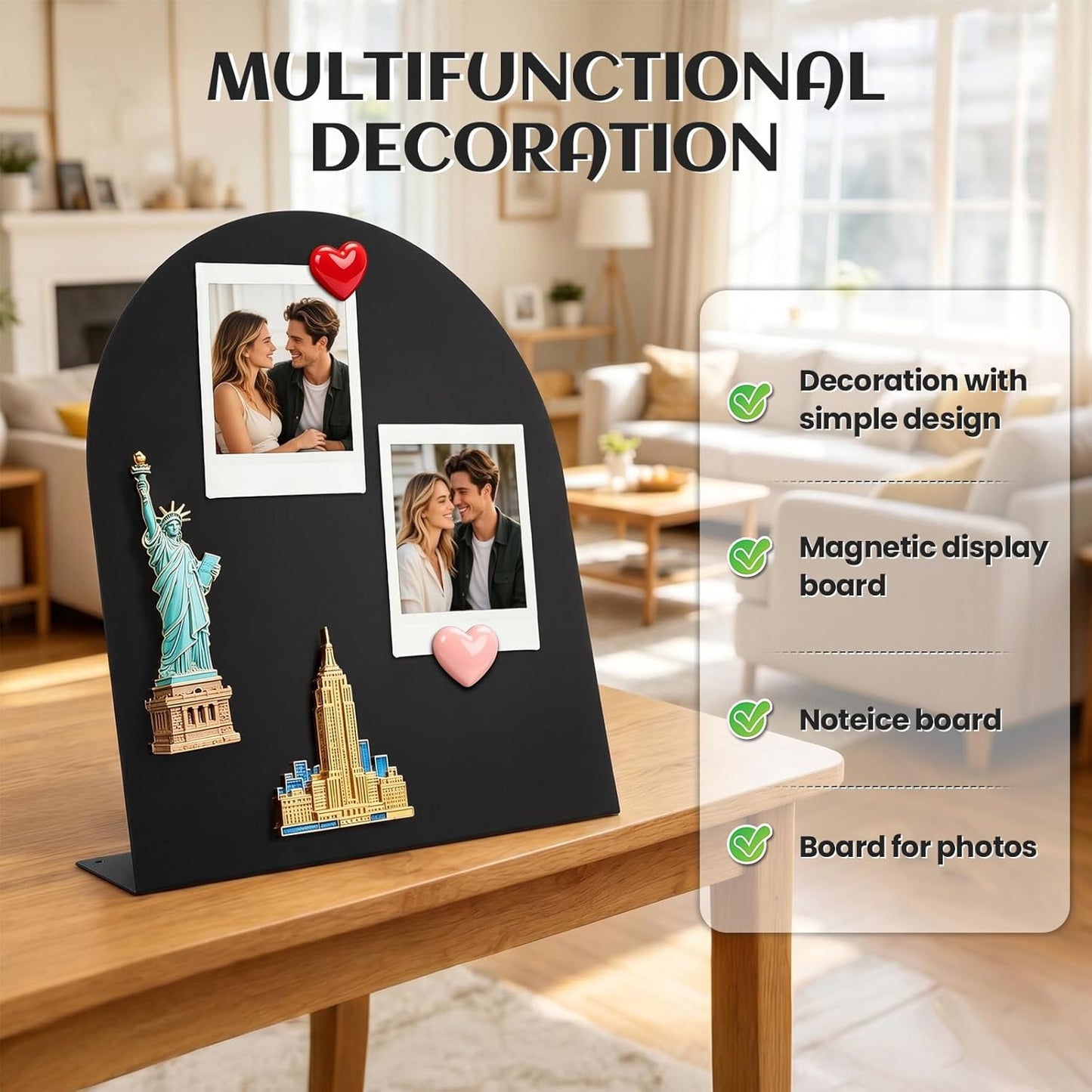 2 Pack Magnet Board 12.6x11 Inch Magnetic Display Board Black Metal with Stand for Home School Kitchen Office