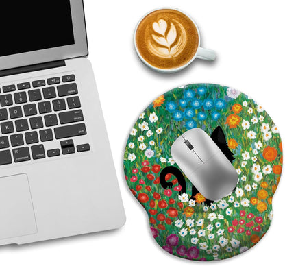LIMKRIAN Cat Ergonomic Mouse Pad with Wrist Rest, Gaming Mouse Pad with Wrist Support, Funny Mouse Pads for Desk, Computer Mousepad with Non-Slip Pain Relief PU Base, Cute Office Desk Accessories