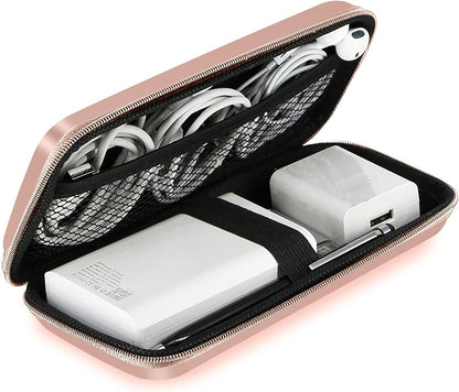 iMangoo Travel Essential Electronics Organizer Pouch Charger Case, Shockproof Dual Zipper Power Bank Cables Tech Accessories Purse, Men & Women Travel Must Have Storage Bag, 6.5x3.2x1 inch Rose Gold