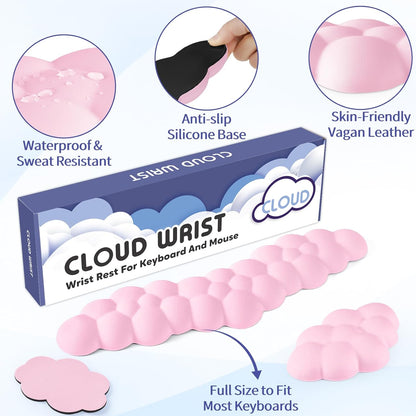 Sushret Cloud Wrist Rest for Keyboard and Mouse, Memory Foam PU Leather Keyboard Wrist Rest with Ergonomic Support, Non-Slip Base, Cute Arm Rest Pad & Palm Cushion, Office Desk Accessory, Purple