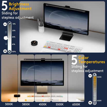 Quntis 20.5'' Computer Monitor Light - Radar Motion Sensor, Eye-Care Professional Desk Lamp Bar, Stepless Dimming Remote Control, Auto-Dimming & Timer, Space Saving Fit for Curved & All Screens