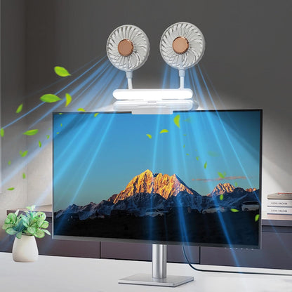 Monitor Fan with LED Lights, USB Desktop Fan with 2 Rotatable Heads, 3 Speeds Desk Fans Small Quiet with Sturdy Adjustable Clamp, Strong Wind Office Personal Cooling Fans for Laptop, Desktop.