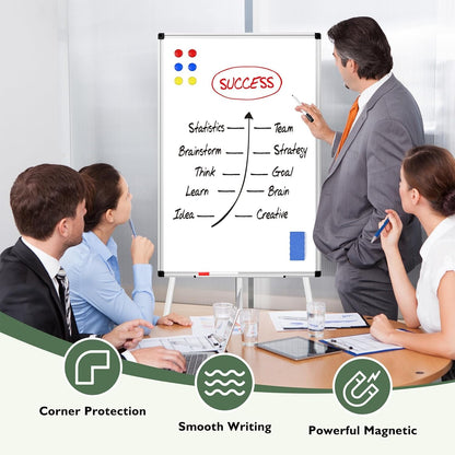 Magnetic Whiteboard Easel Stand, Dry Erase 36 x 24 White Board with Height Adjustable Tripod Stand, 3' x 2' Flipchart Easel Stand Presentation Board, 6 Magnets, 1 Eraser, 2 Pens