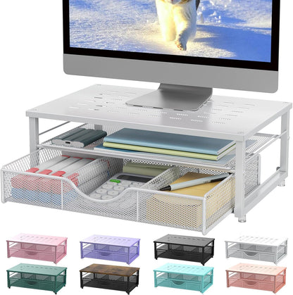 gianotter Computer Monitor Stand Riser, office organizer with Drawer, Office Organizers Storage for Classroom Office Supplies (Wood)