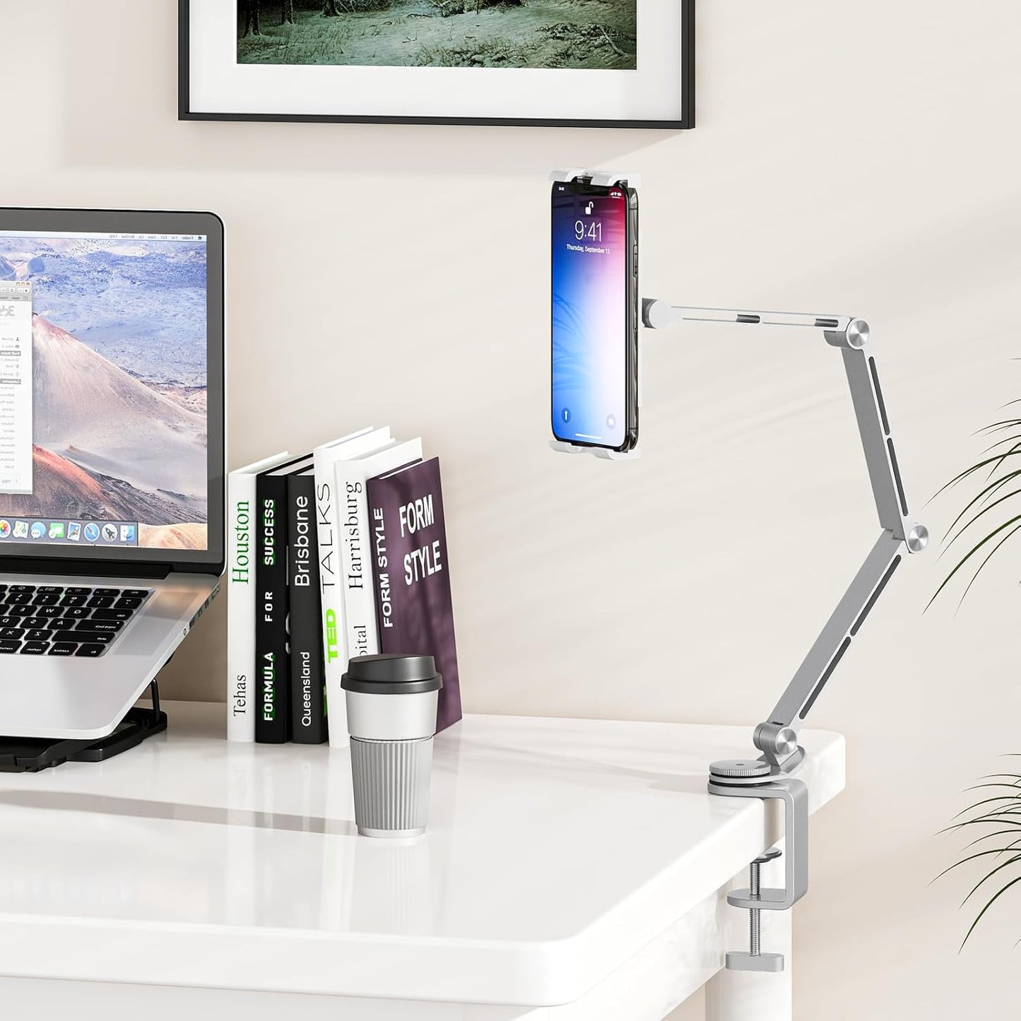 Houele Tablet Stand Holder, Adjustable Foldable Tablet Arm iPad Desk Mount with 360°Rotate Base, Phone Holder iPad Stand for Desk and Bed, Compatible with Tablets, Phones or Other 4-15.6" Device