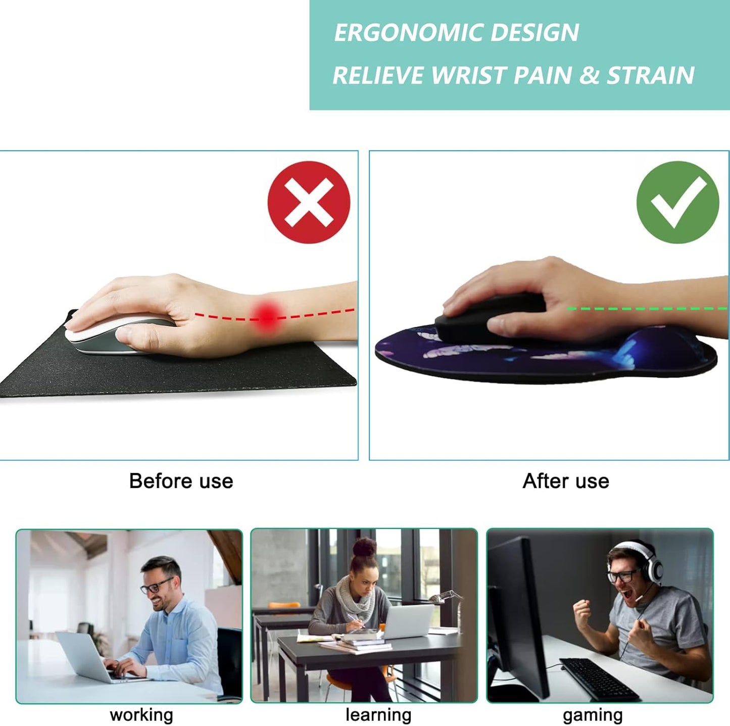 Mouse Pad with Wrist Support, Ergonomic Mouse Pad with Memory Foam Wrist Rest Cushion, Non-Slip Rubber Base Gaming Mice Pad for Home Office Computer Laptop, Flowers Grass