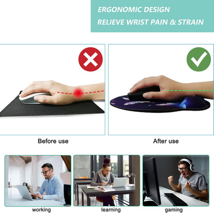 Mouse Pad with Wrist Support, Ergonomic Mouse Pad with Memory Foam Wrist Rest Cushion, Non-Slip Rubber Base Gaming Mice Pad for Home Office Computer Laptop, Flowers Grass