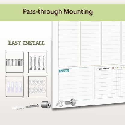 Glass Colorful Weekly Dry Erase Calendar Whiteboard for Wall,24"x 36",Frameless Mounting,Office/School/Home, Frameless Large Planner White Board