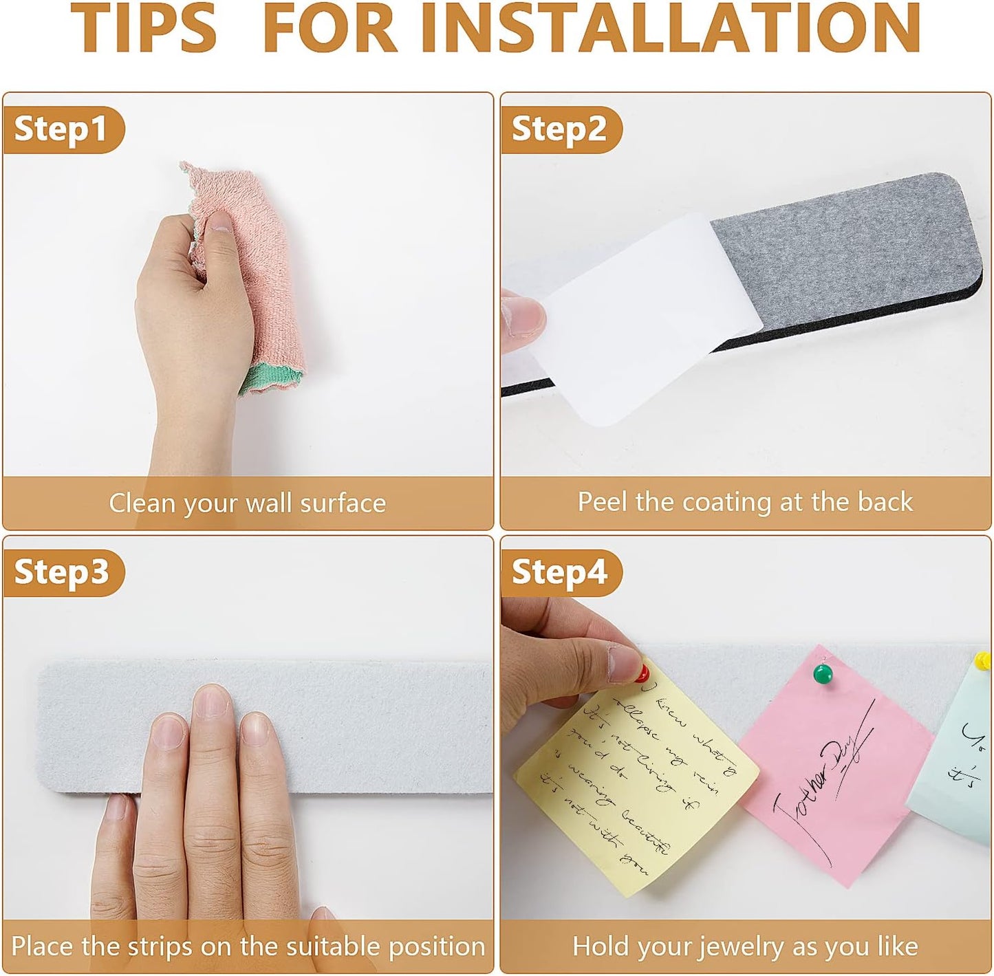 Felt Pin Board Bar Strips Bulletin Board for Bedrooms Offices Home Wall Decoration, Notice Board Self Adhesive Cork Board with 35 Push Pins for Paste Notes, Photos, Schedules