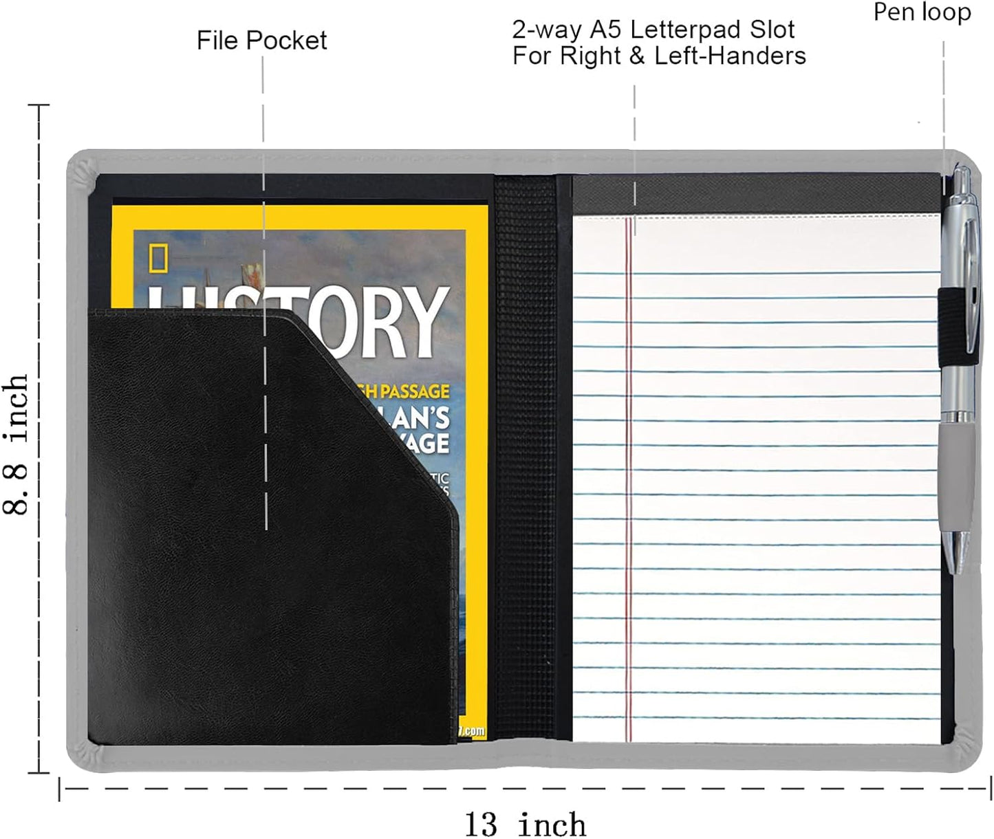 Padfolio/Portfolio Binder, Mini Padfolio Portfolio Binder 5 x 8 Legal Writing Pad, A5 Document Organizer Folder for Men Women, Black