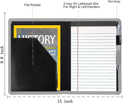 Padfolio/Portfolio Binder, Mini Padfolio Portfolio Binder 5 x 8 Legal Writing Pad, A5 Document Organizer Folder for Men Women, Black