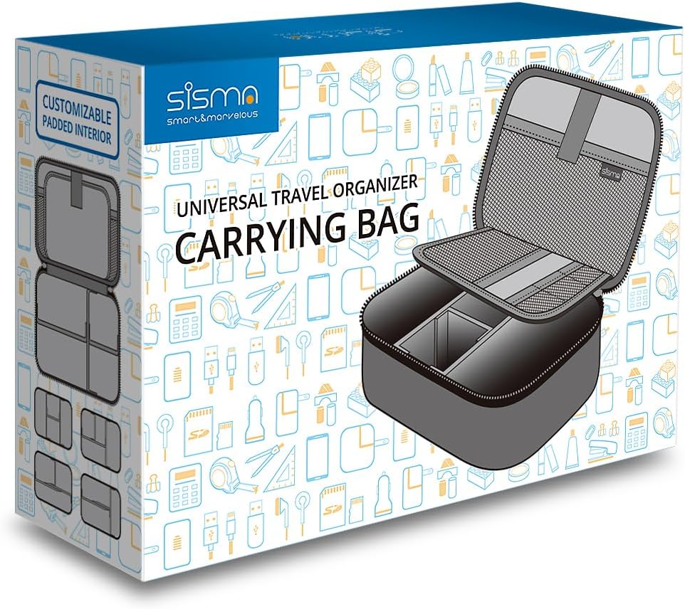 sisma Travel Electronics Organizer Small Carrying Case for Cables Phone Chargers USB Plugs Power Cords Earbuds Adapter Tech Accessories Pouch -Grey