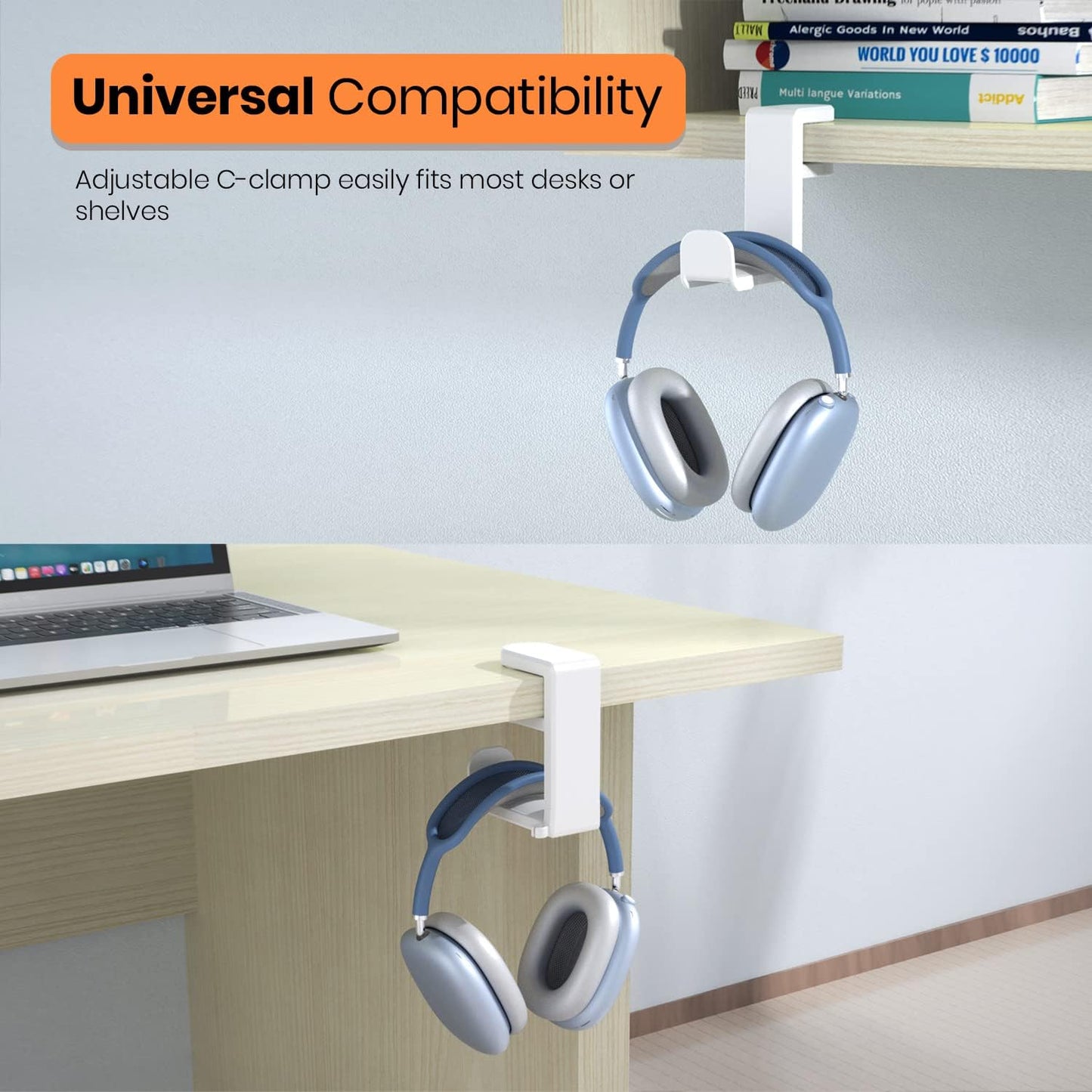3in1 Rotating Headphone Holder - EURPMASK 3in1 PC Gaming Headset Holder w/Detachable Controller Holder, Adjustable Clamp-on Headset Stand,Headphone Hanger Hook Under Desk w/Cable Clip Organizer,Black