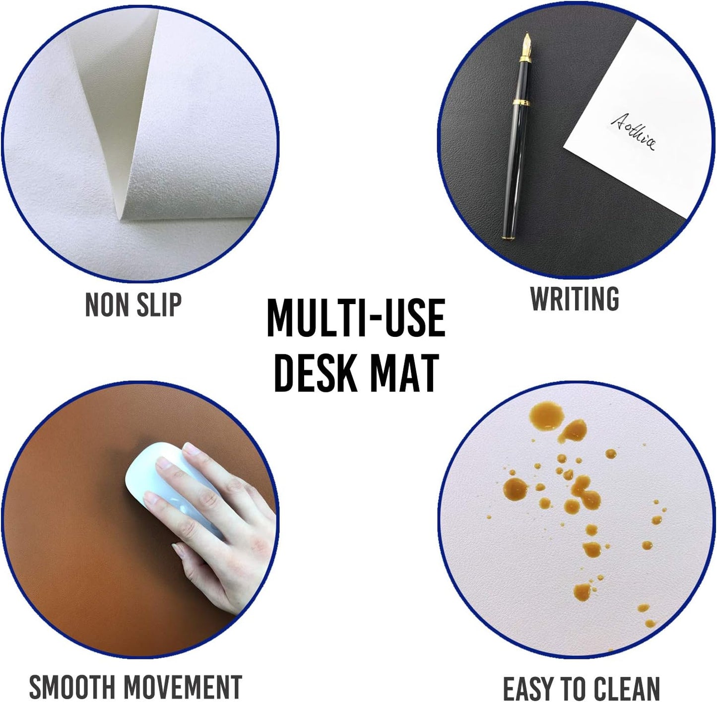Aothia Non-Slip Waterproof PU Leather Desk Pad Protector for Mouse, Writing Desk, Office, Home, Laptop Blotter, 23.6" x 13.7", Black - Colors B