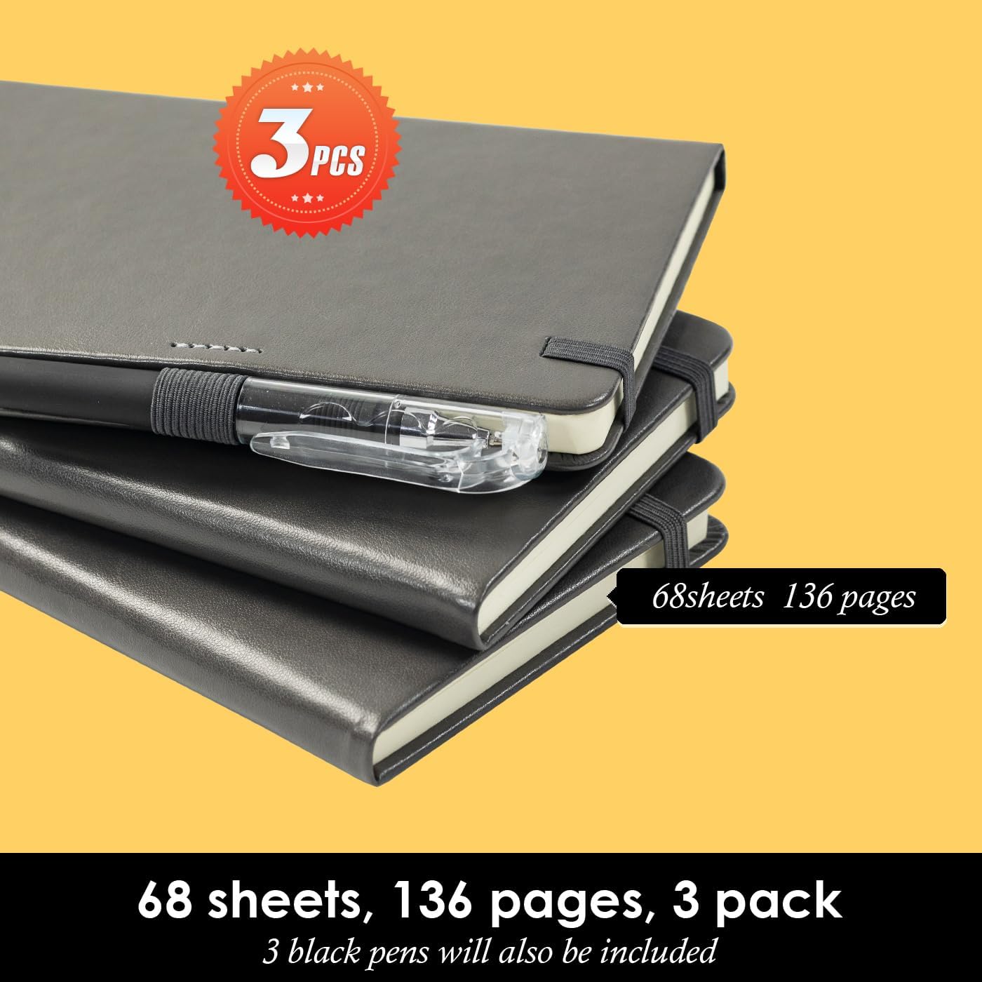 NIRMIRO 3 Pack Pocket Notebook Journals, Small Notepad Notebooks for Note Taking, A6 Mini Note pads with Pen Holder, 408 Lined Pages, 3.7" x 5.7", Black, Brown, Blue