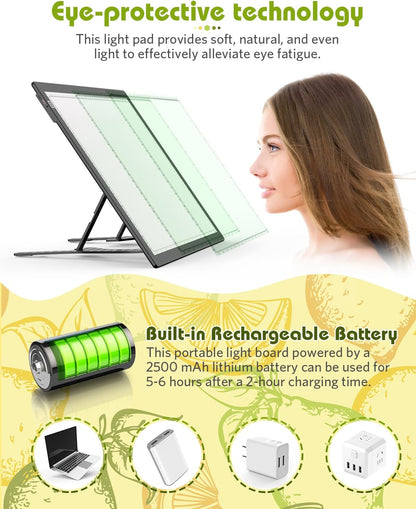 A3 Light Board for Diamond Painting, Rechargeable Battery Light Pad, Magnetic Tracing Light Box, Ultra-Thin Copy Board with 3 Colors& 6 Levels Adjustable Brightness for Drawing, Sketching, Animation
