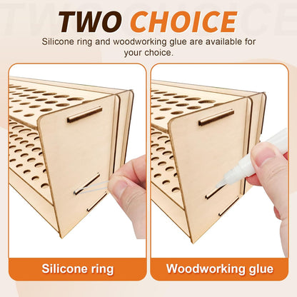 Wooden Paint Brush Holder with Glue 67 Hole and Large Tool Compartment Paint Brush Organizer Desk Paintbrush Holder Stand Wood Paintbrush Rack
