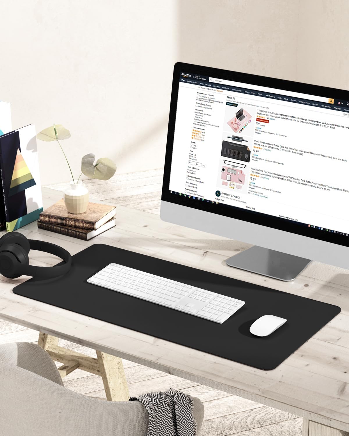 YSAGi Non-Slip Leather Desk Pad, Waterproof Laptop Computer Desk Keyboard Mat, Table Protector Blotter Mat, Large Mouse Pad for Office/Work/Home/Decor(Black, 31.5" x 15.7")
