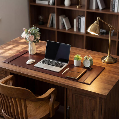 30 x 18 Inch Leather Desk Pad Protector with Side Rails, Executive Office Desk Mat for Home Workspace, Writing Surface, Mouse & Keyboard Pad, Elegant Gift for Men Dad Husband (Brown)