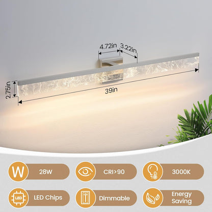 AIJIASI 39-Inch Brushed Gold Vanity Light Fixture, 28W Dimmable LED Modern Light Bar for Bathroom Mirror, Restroom, Bedroom (3000K)