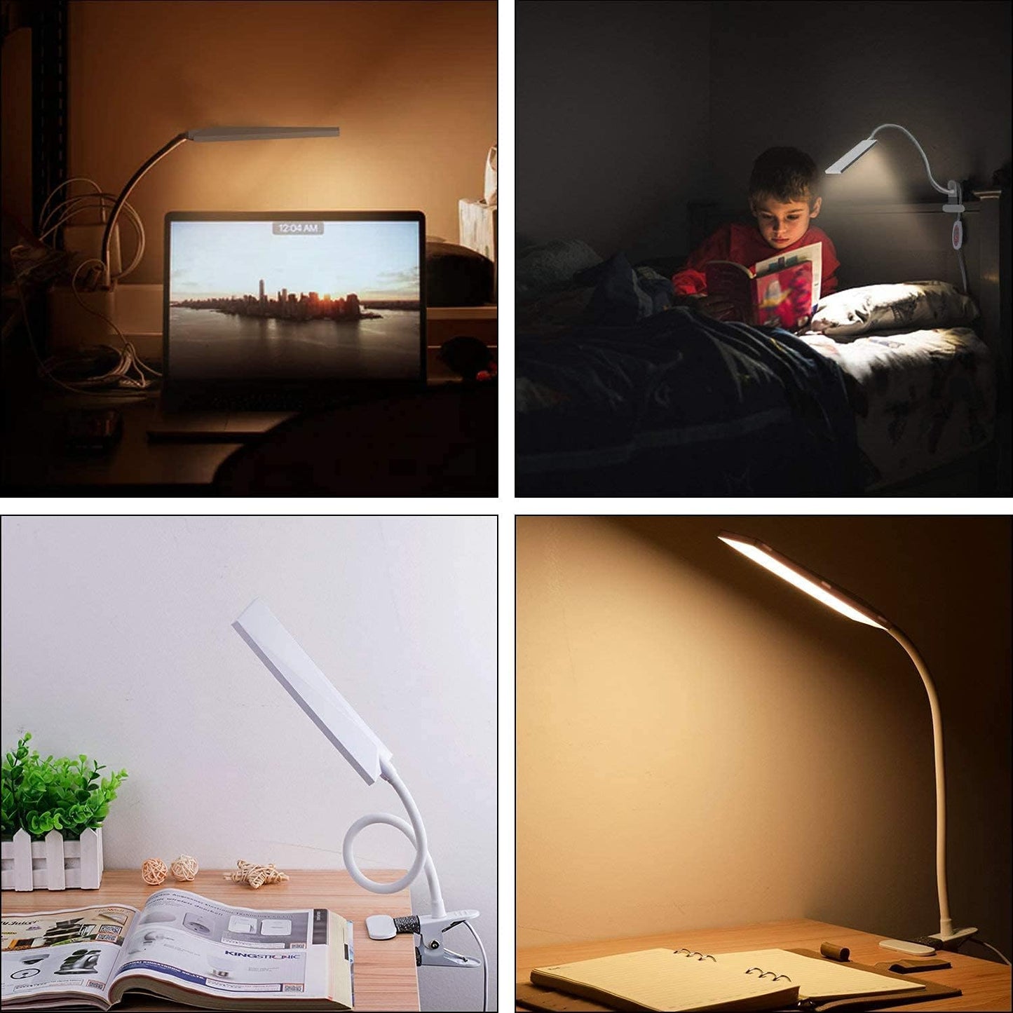 Vansuny Clip on Light LED Desk Lamp with Eye-Caring LED Light and Metal Clip, 6 Level Brightness 3 Color Modes, Power by USB Port 5W Adjustable Neck Reading Lamp for Home and Office (5W, Black)
