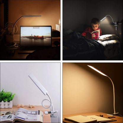 Vansuny Clip on Light LED Desk Lamp with Eye-Caring LED Light and Metal Clip, 6 Level Brightness 3 Color Modes, Power by USB Port 5W Adjustable Neck Reading Lamp for Home and Office (5W, Black)