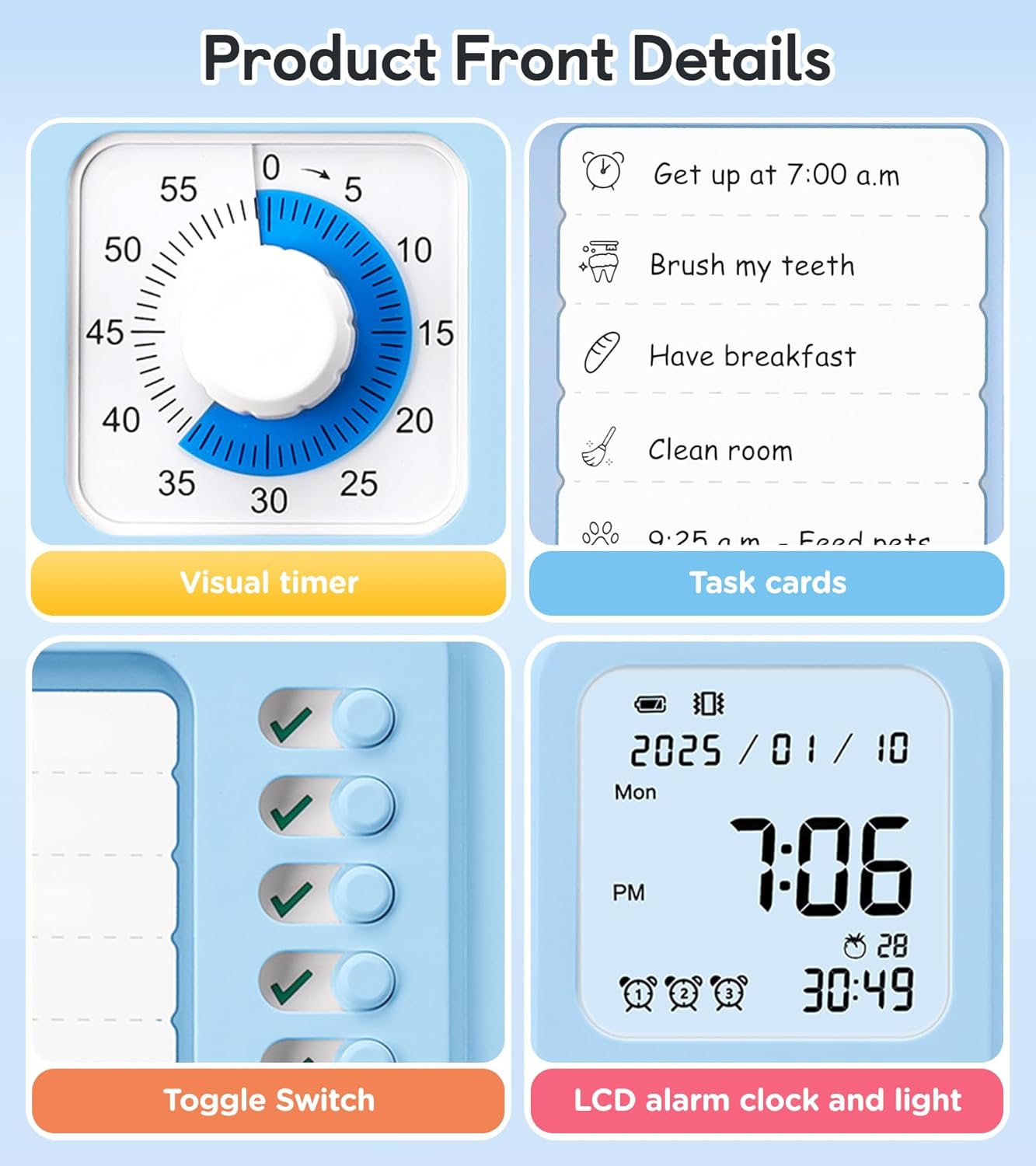 3-in-1 Visual Timer & ADHD Tool for Kids|Adults, Task Timer with Chore Chart Board, Visual Schedule for Kids with Autism, Daily Checklist for Home, School, Classroom, Desk