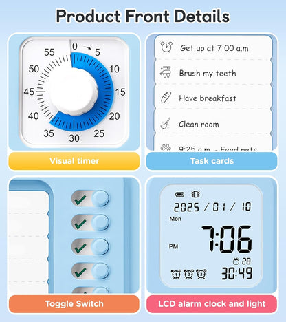 3-in-1 Visual Timer & ADHD Tool for Kids|Adults, Task Timer with Chore Chart Board, Visual Schedule for Kids with Autism, Daily Checklist for Home, School, Classroom, Desk