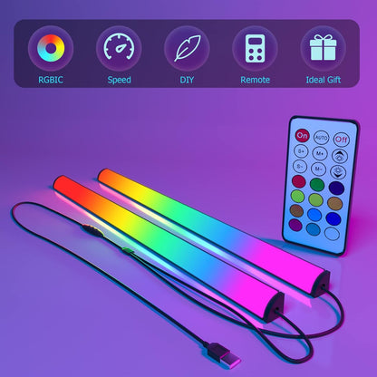 2-in-1 Under Monitor Light Bar, 2 PCS Screenbar Light Desk Lamp Computer with Remote Controller Color Changing, LED Dynamic Rainbow Effect USB Powered for PC Setup, Keyboard Light, Gaming Room