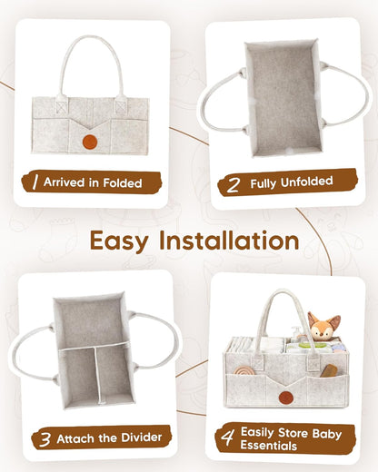 Maliton Baby Diaper Caddy Organizer for Changing Table, Nursery Storage Bin Basket with Handle, Felt Diaper Organizer Suitable for Indoor Outdoor (Khaki)