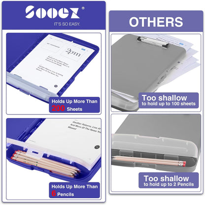 Sooez Clipboard with Storage, Clip Board 8.5 x 11 with Pen Holder, Plastic Organization Case Box for Letter Legal A4 Size Paper, Low Profile Clip, Nurses Teachers Must Haves, School & Office Supplies