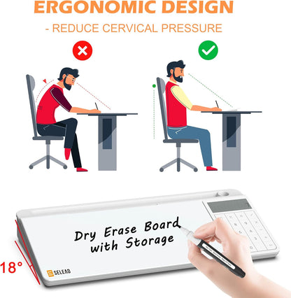 SELEAD Desktop Glass Whiteboard with Wireless Charger Station, Dry Erase Board Computer Pad Keyboard Stand with Organizer for Home, School, Office Desk Accessories, Black